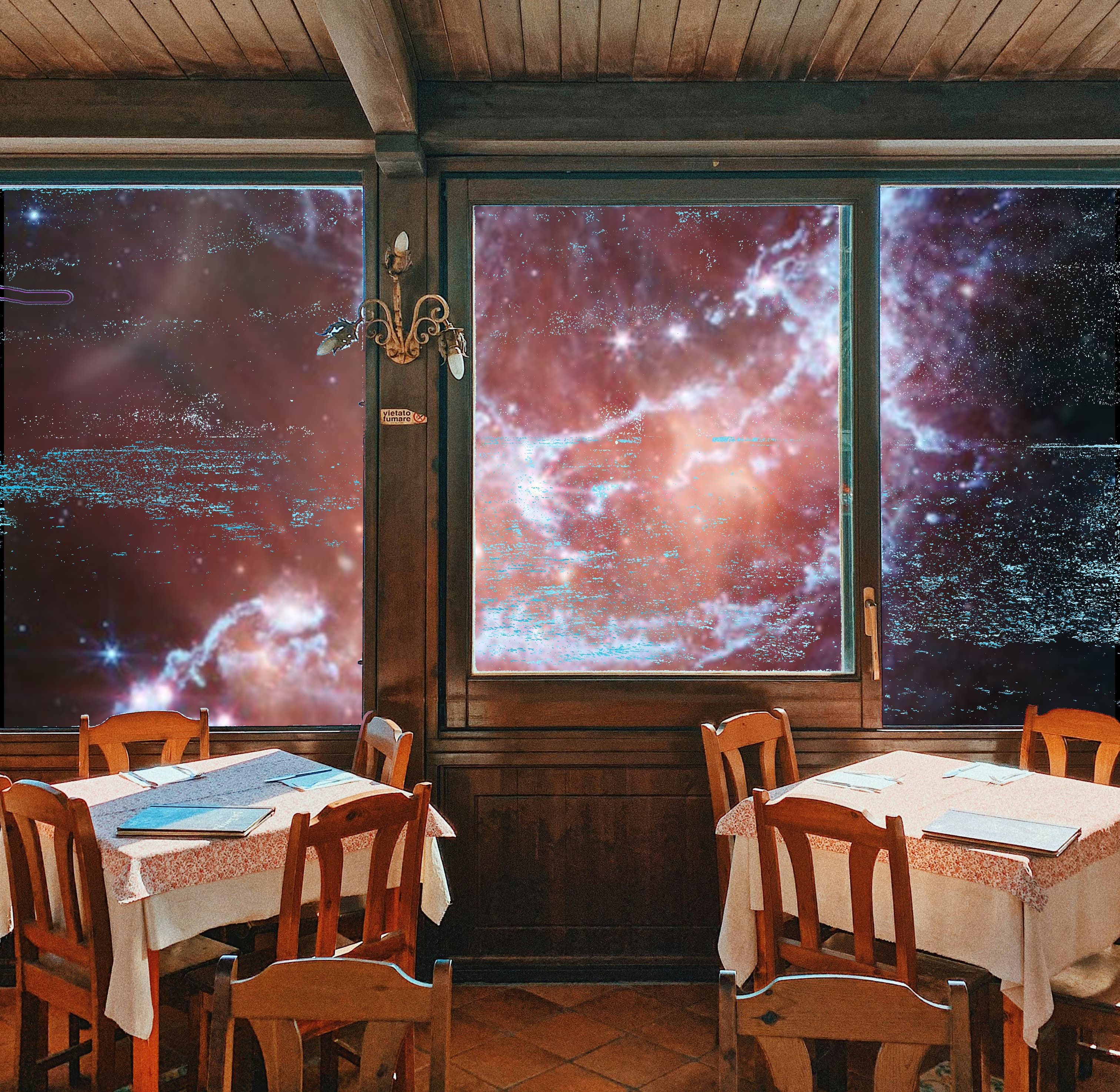 The view of the stars from the Milliways restaurant.